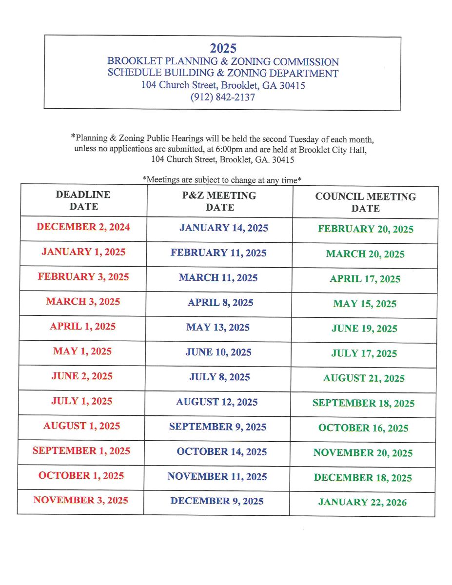 2025 PZ Calendar Schedule